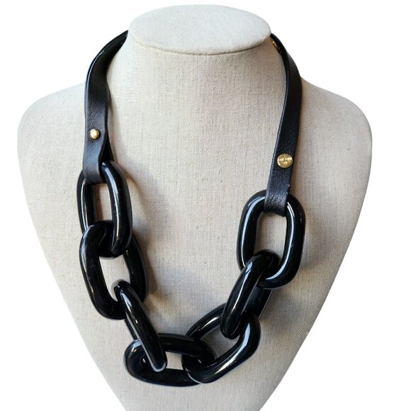 Ben-Amun Black Lucite & Leather Cuban Link Collar Necklace from Bergdorf-Goodman - Picture 1 of 6